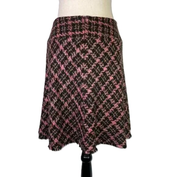 INC Pink and Brown Tweed A Line Skirt Textured Plaid Classic Style Size 8P - Picture 3 of 11
